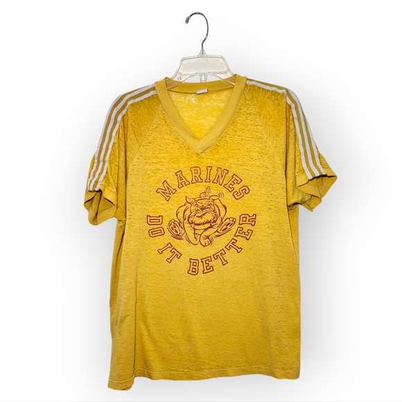 United States Marine Corps Vintage V-neck Shirt Gold with Shoulder Stripes - Picture 1 of 4